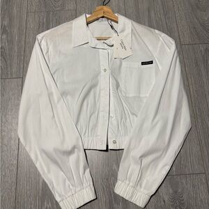 Calvin Klein White Cropped Button-Up Shirt Jacket - Size M